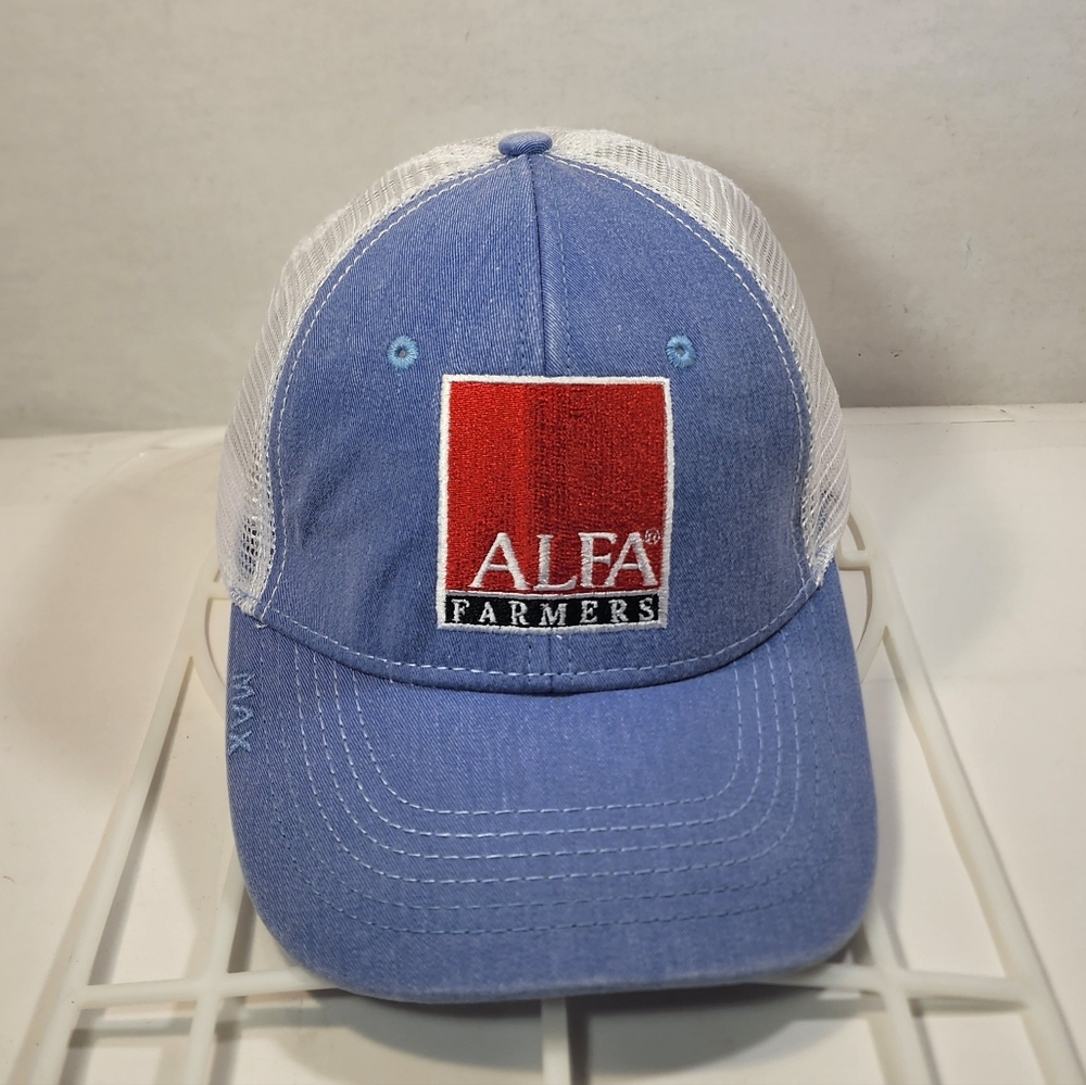 Max Snap-Back Hat Alfa Farmers Logo) Light Blue / White Baseball Cap. One Size